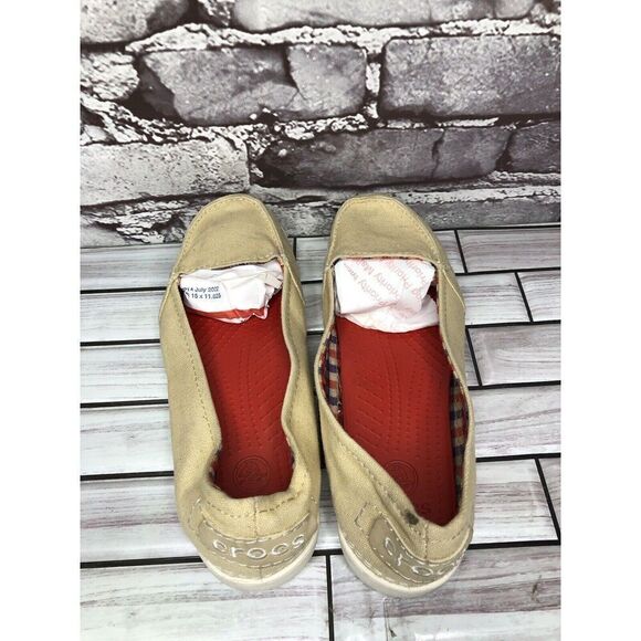 Crocs Melbourne II Khaki Canvas Slip on Loafers Boat Shoes Women’s Sz 6M US/36EU - Picture 8 of 16